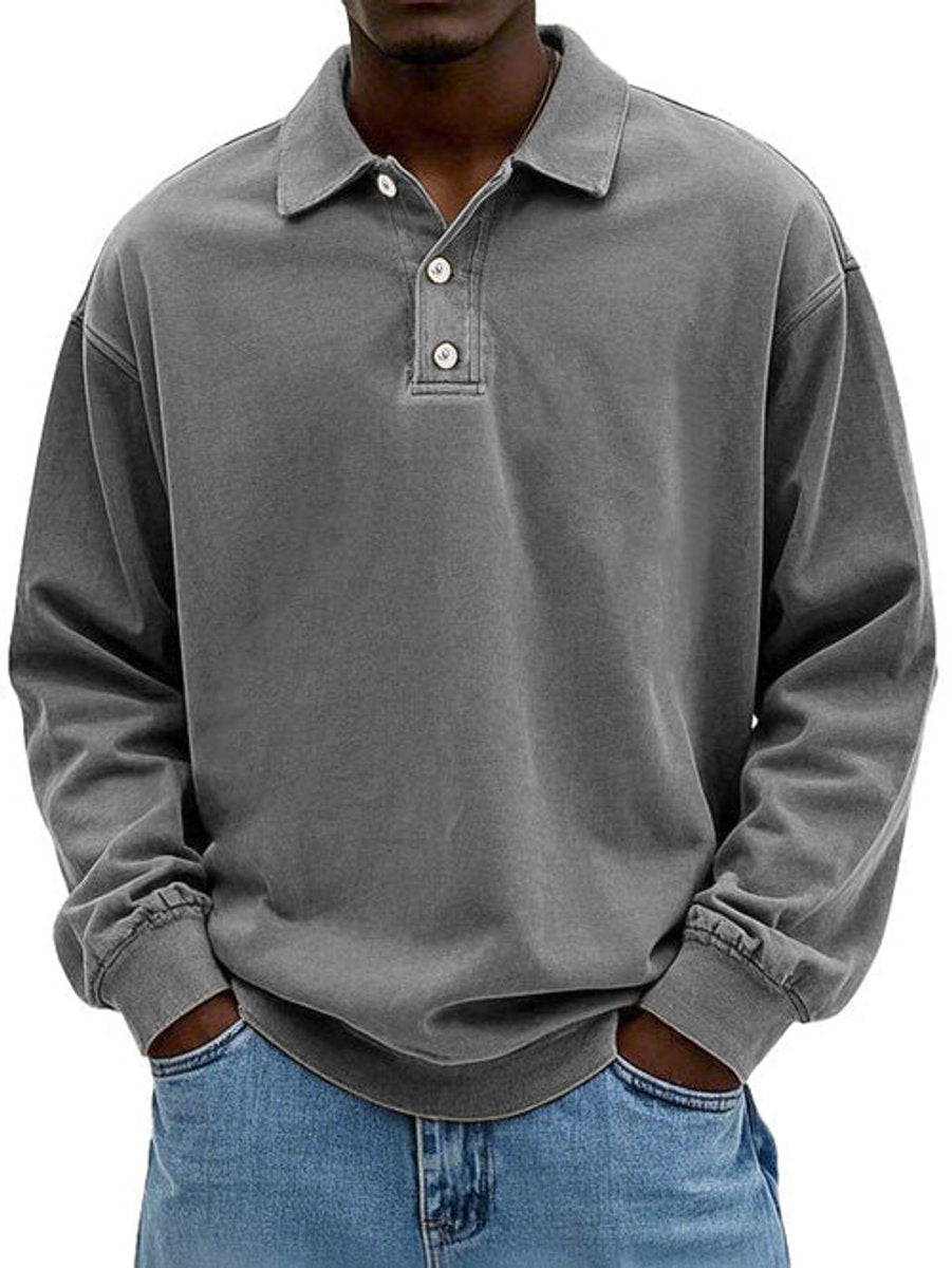 Alfie | Men's Henley Long-Sleeve Polo Sweatshirt Relaxed-Fit Casual Jumper