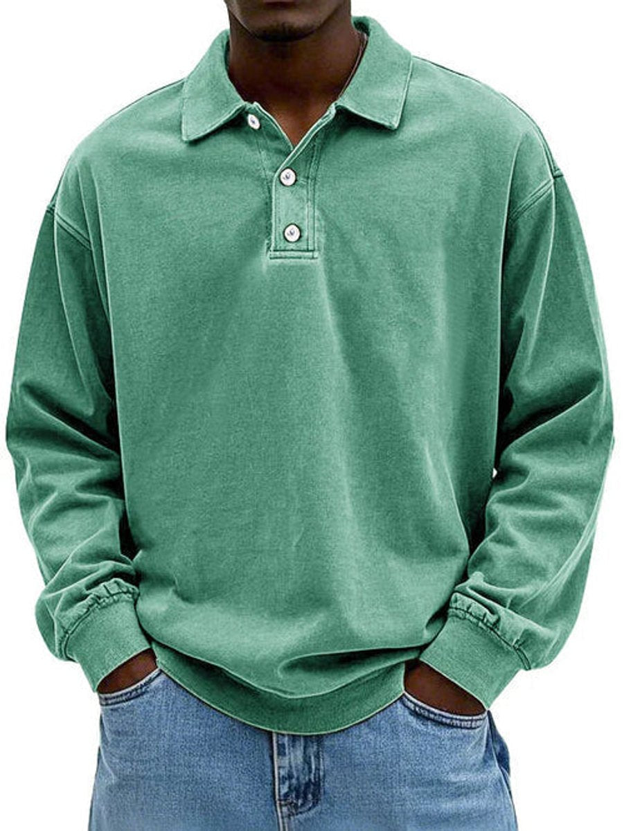 Alfie | Men's Henley Long-Sleeve Polo Sweatshirt Relaxed-Fit Casual Jumper