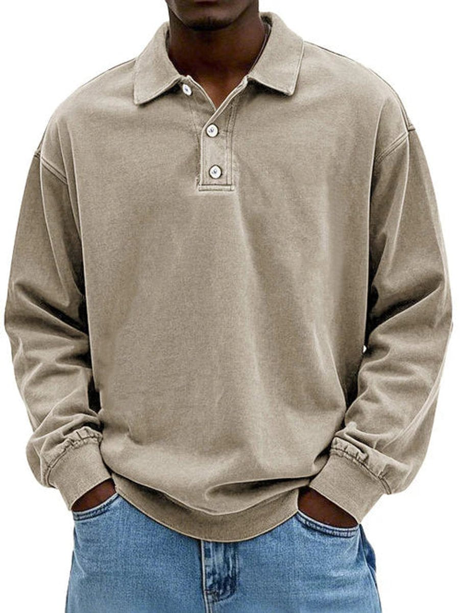 Alfie | Men's Henley Long-Sleeve Polo Sweatshirt Relaxed-Fit Casual Jumper