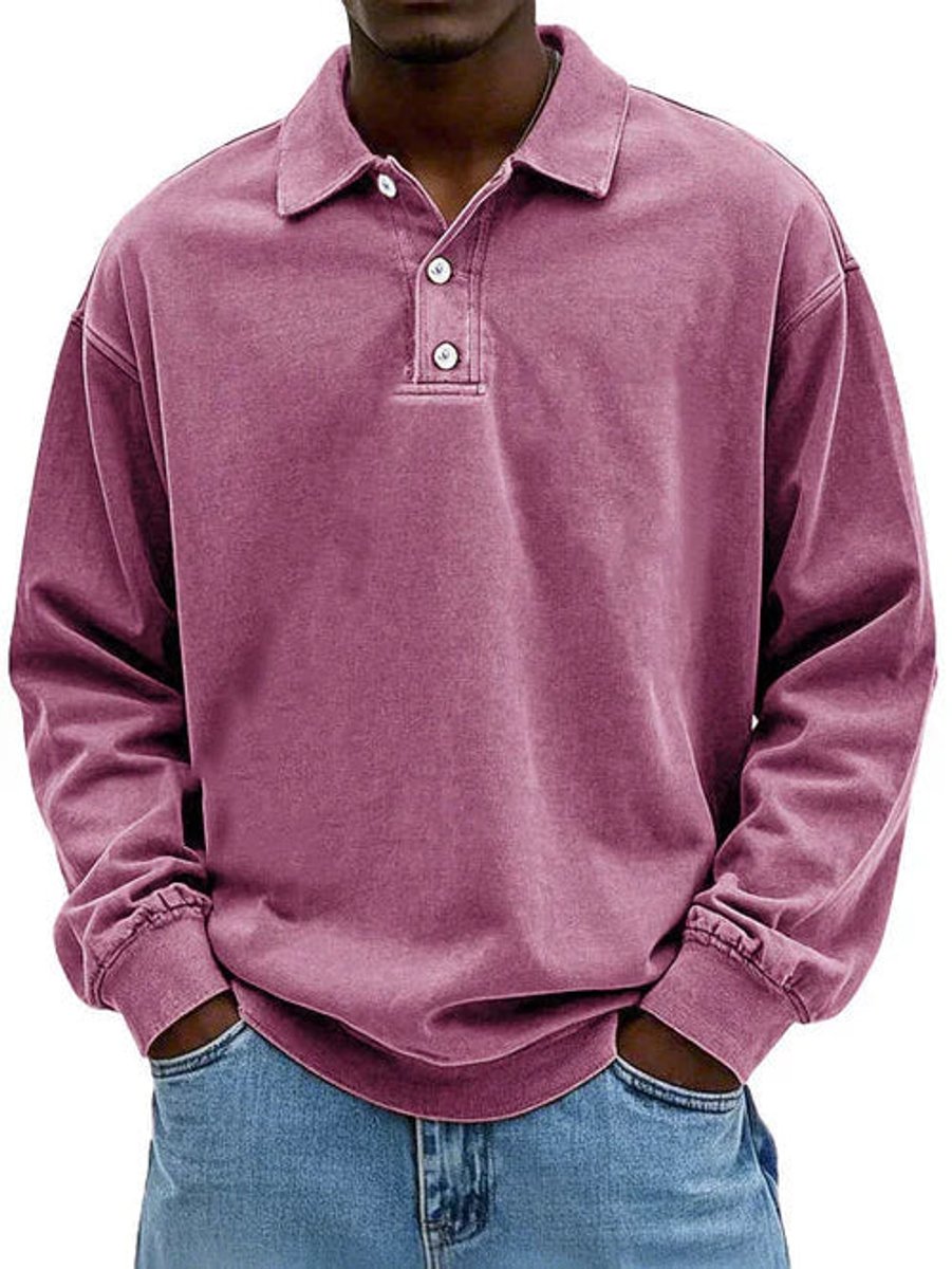 Alfie | Men's Henley Long-Sleeve Polo Sweatshirt Relaxed-Fit Casual Jumper