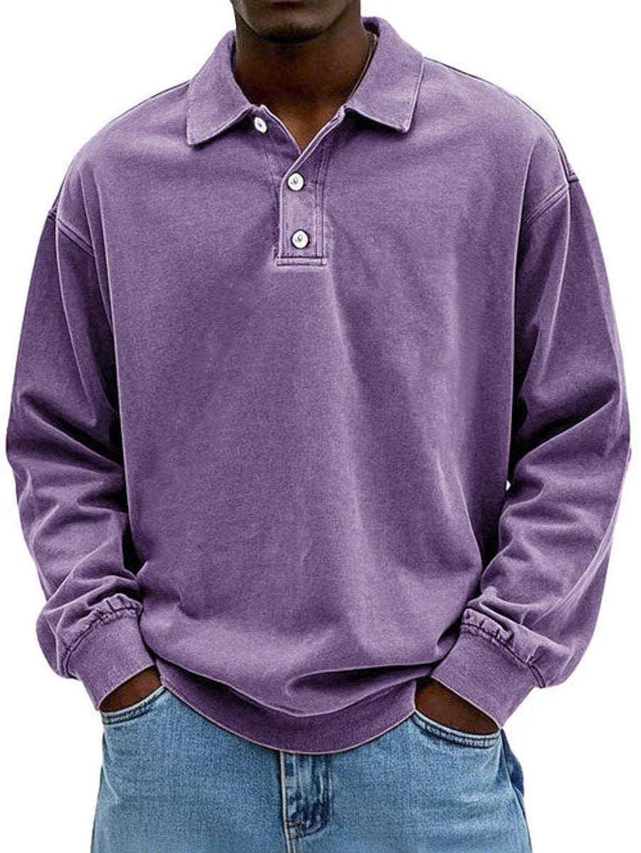 Alfie | Men's Henley Long-Sleeve Polo Sweatshirt Relaxed-Fit Casual Jumper