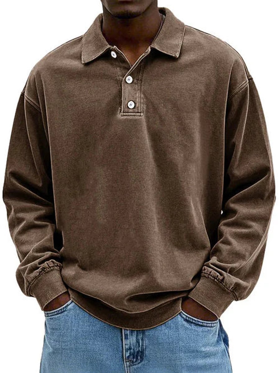 Alfie | Men's Henley Long-Sleeve Polo Sweatshirt Relaxed-Fit Casual Jumper