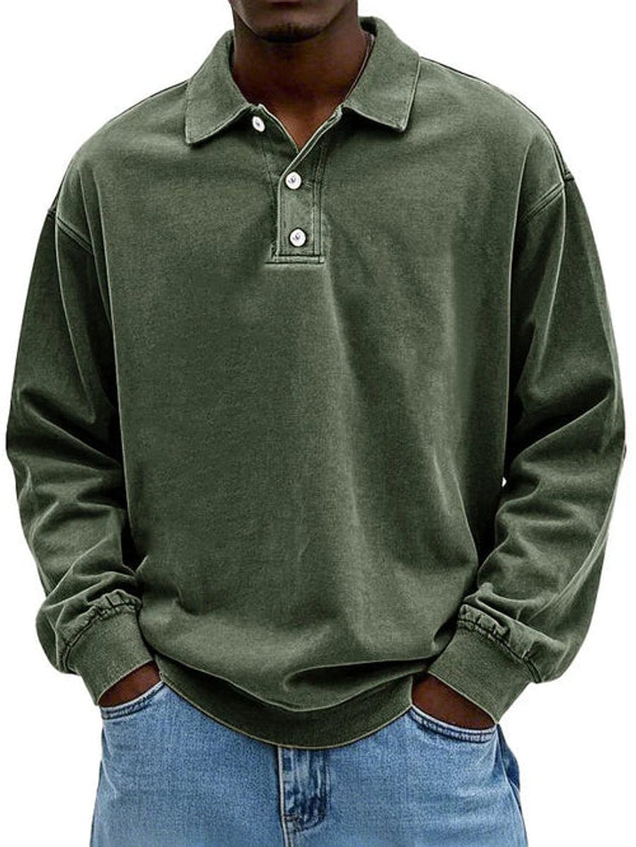 Alfie | Men's Henley Long-Sleeve Polo Sweatshirt Relaxed-Fit Casual Jumper