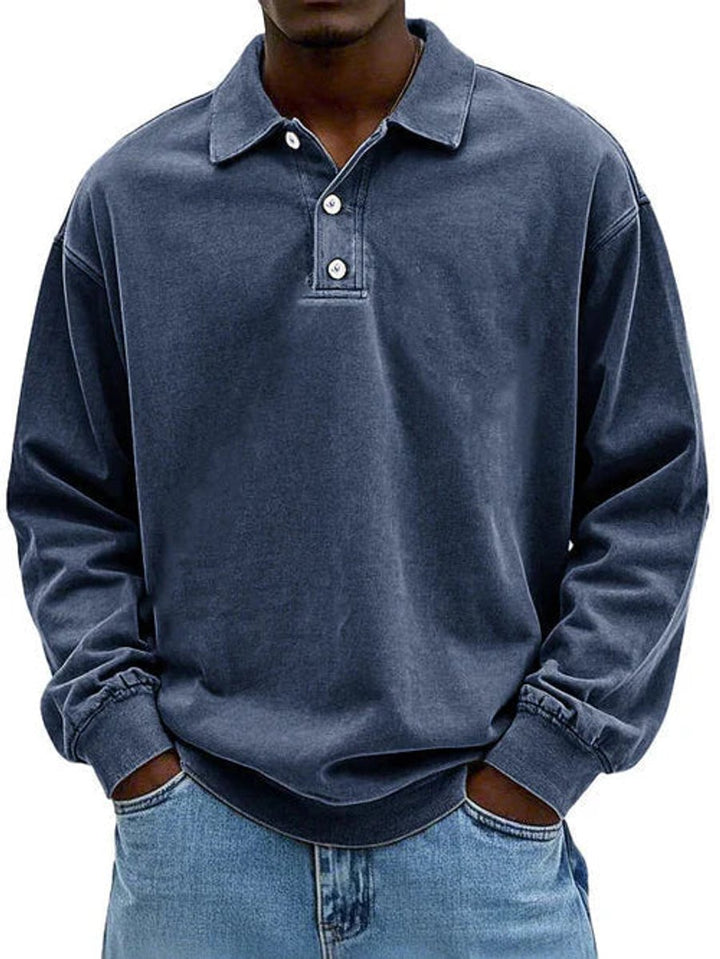 Alfie | Men's Henley Long-Sleeve Polo Sweatshirt Relaxed-Fit Casual Jumper