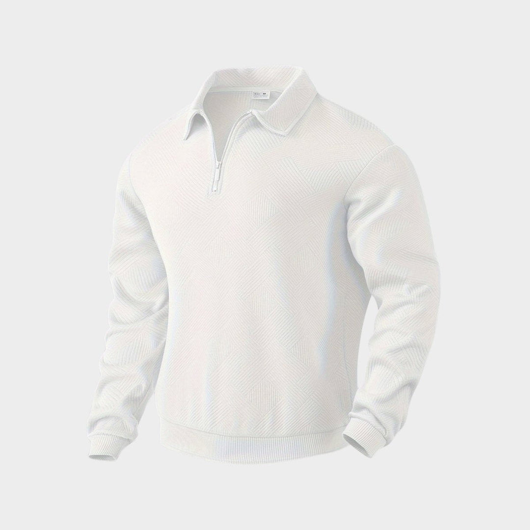 Theo | Men's Quarter-Zip Polo Collar Jumper Textured Knit Long Sleeve