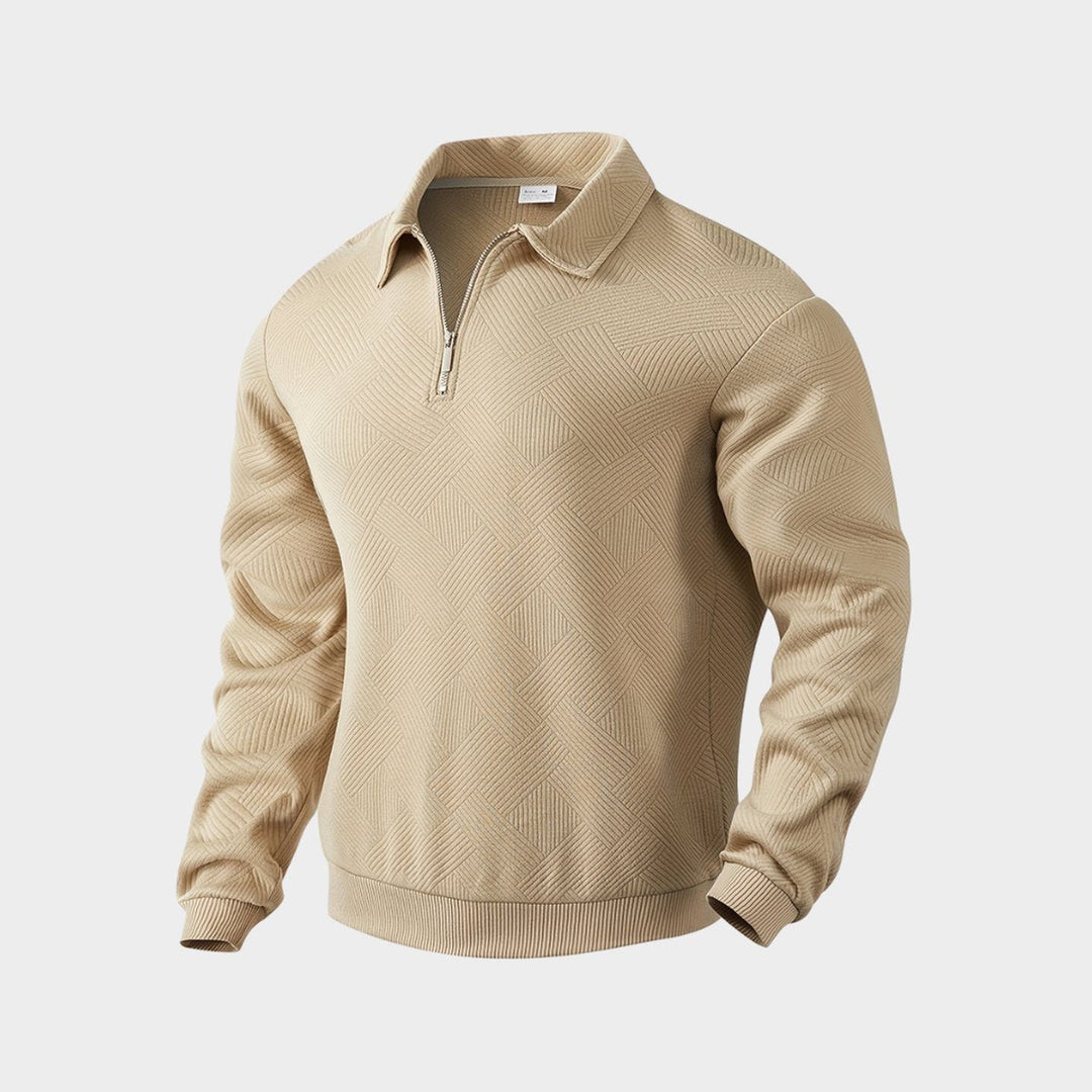 Theo | Men's Quarter-Zip Polo Collar Jumper Textured Knit Long Sleeve