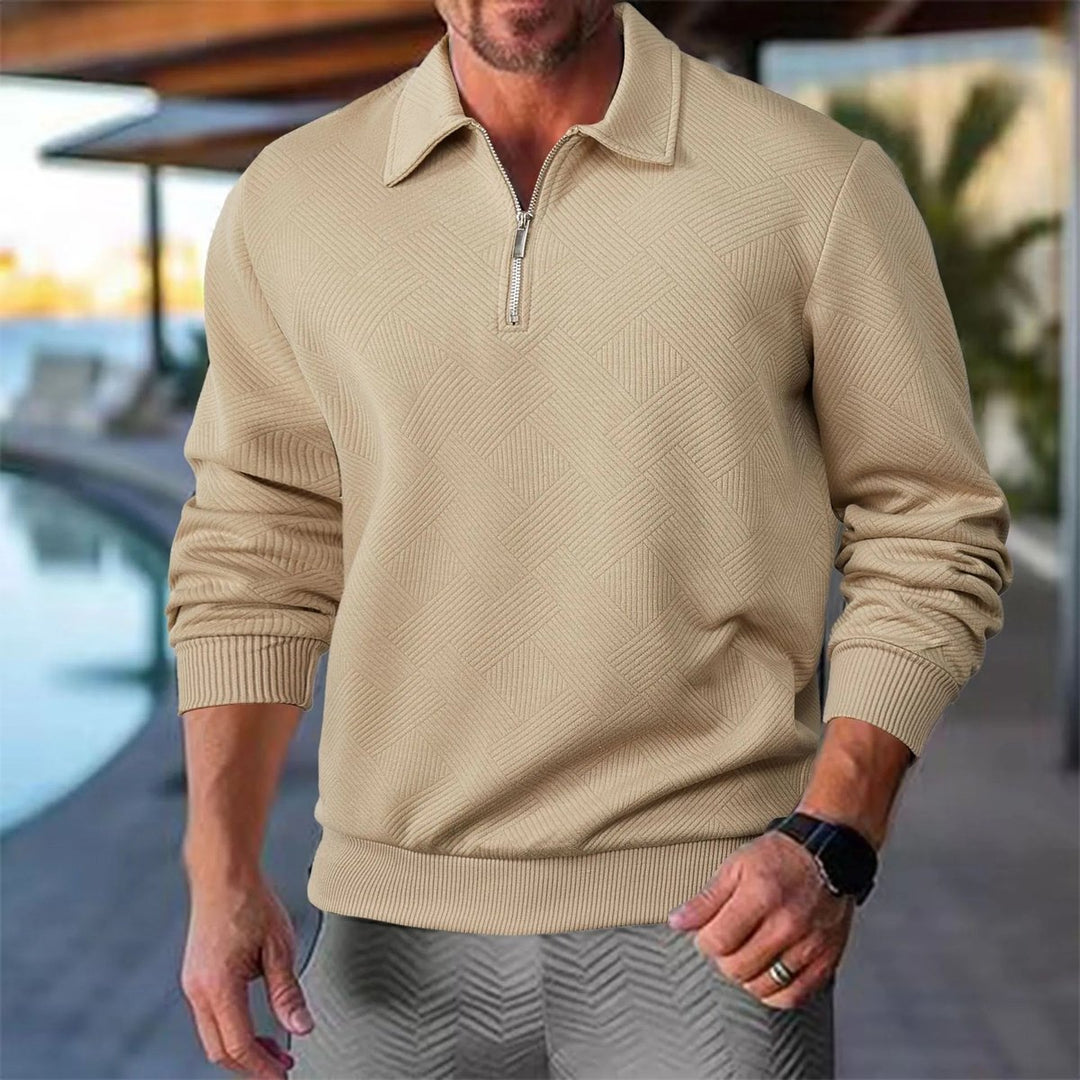 Theo | Men's Quarter-Zip Polo Collar Jumper Textured Knit Long Sleeve