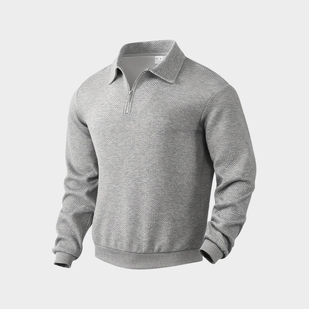 Theo | Men's Quarter-Zip Polo Collar Jumper Textured Knit Long Sleeve