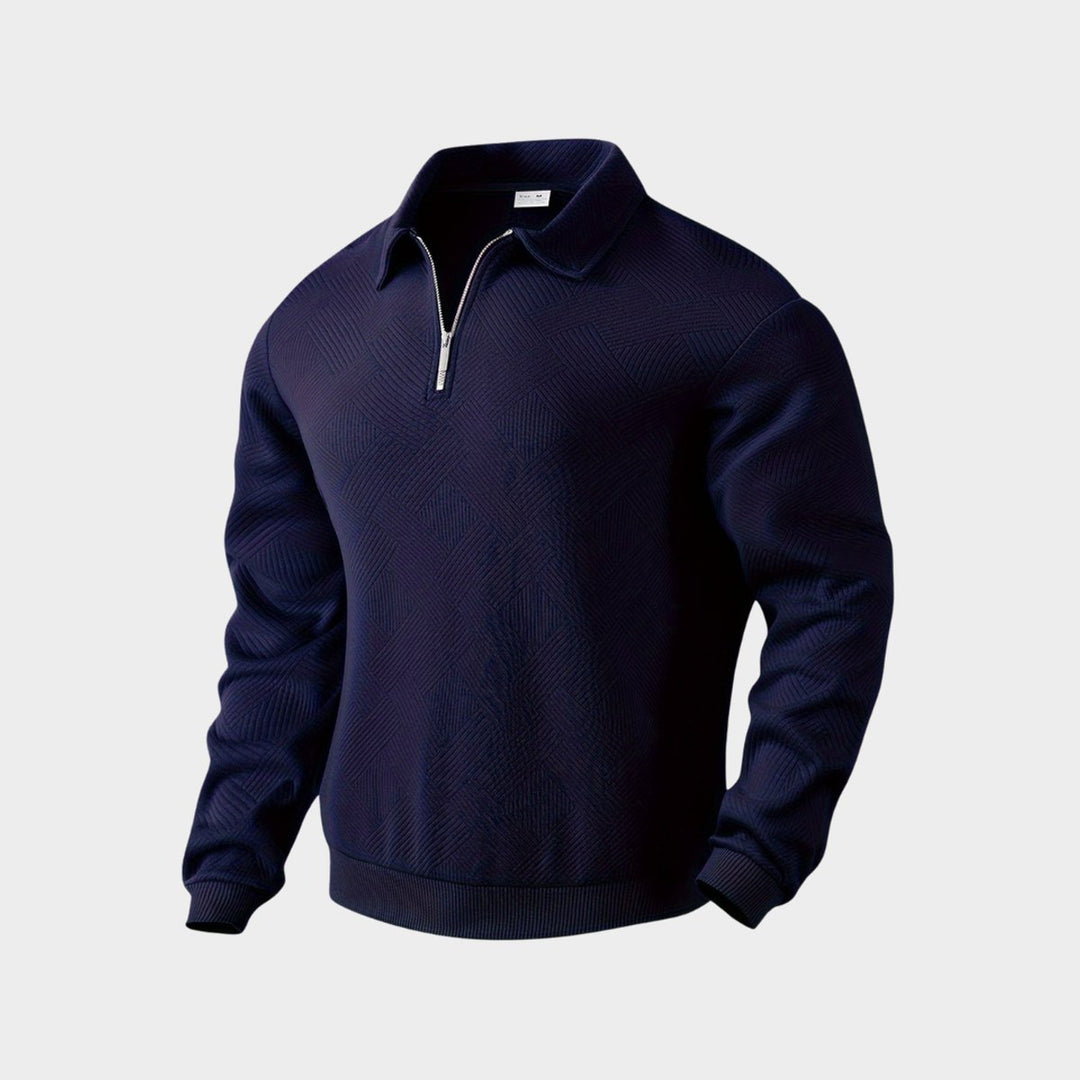 Theo | Men's Quarter-Zip Polo Collar Jumper Textured Knit Long Sleeve
