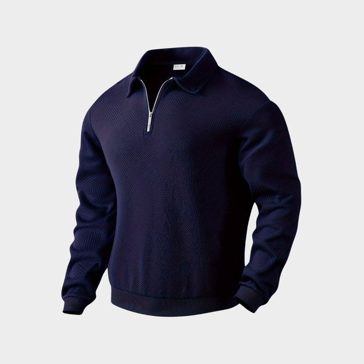Theo | Men's Quarter-Zip Polo Collar Jumper Textured Knit Long Sleeve