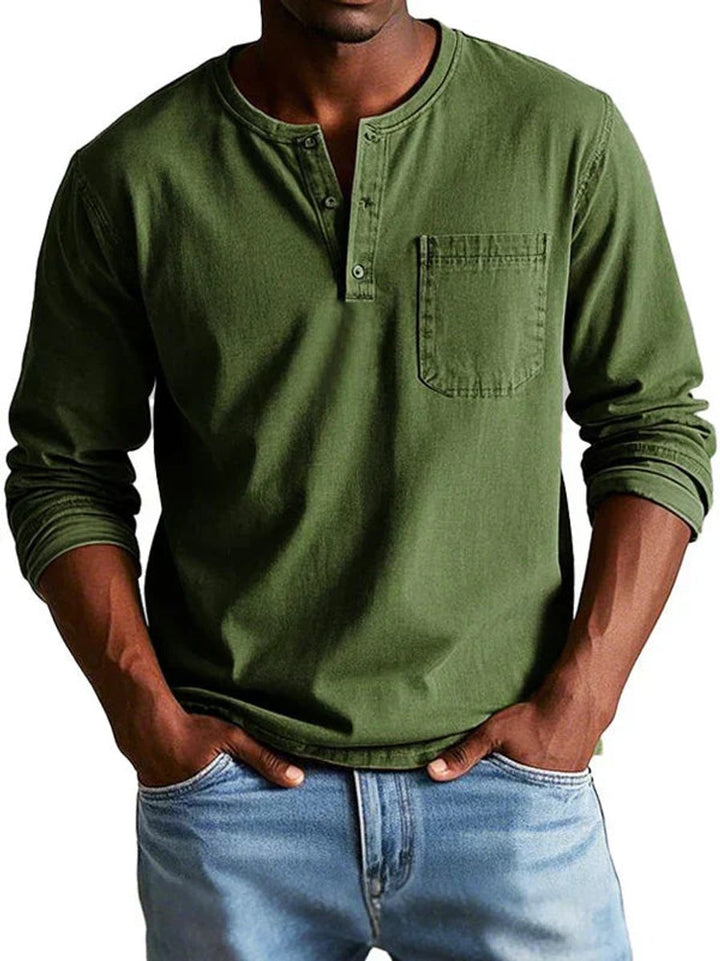 Jack | Men's Long Sleeve Henley Shirt Cotton Relaxed Fit Chest Pocket