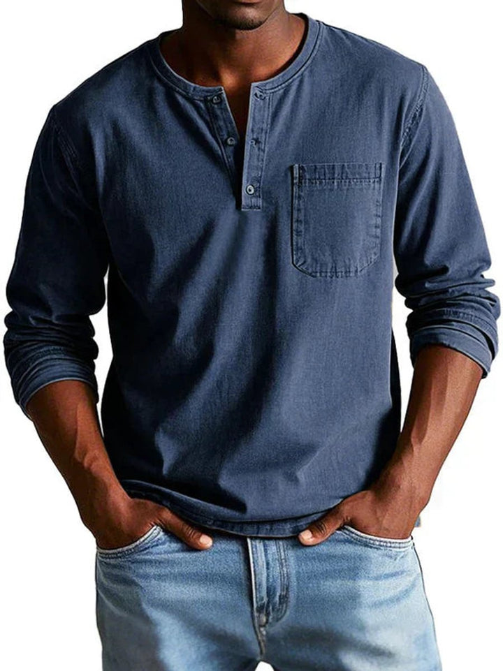 Jack | Men's Long Sleeve Henley Shirt Cotton Relaxed Fit Chest Pocket