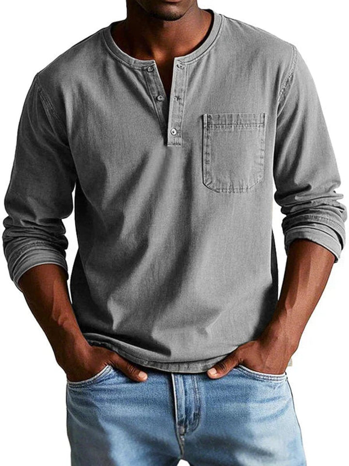 Jack | Men's Long Sleeve Henley Shirt Cotton Relaxed Fit Chest Pocket