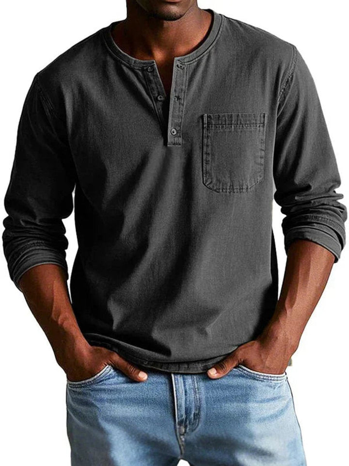 Jack | Men's Long Sleeve Henley Shirt Cotton Relaxed Fit Chest Pocket