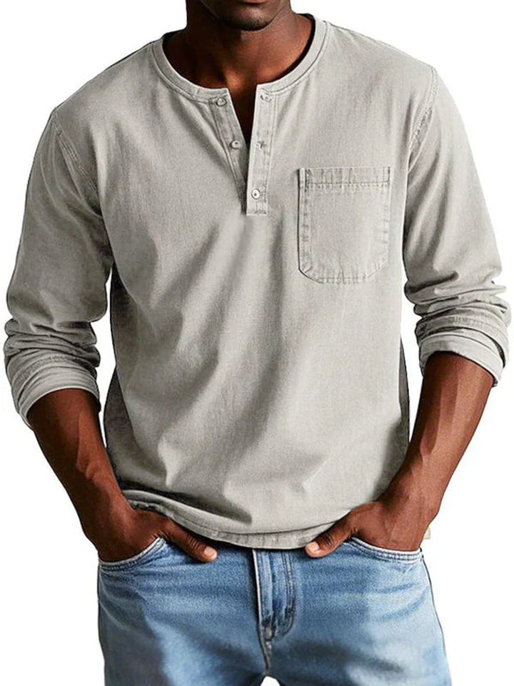 Jack | Men's Long Sleeve Henley Shirt Cotton Relaxed Fit Chest Pocket