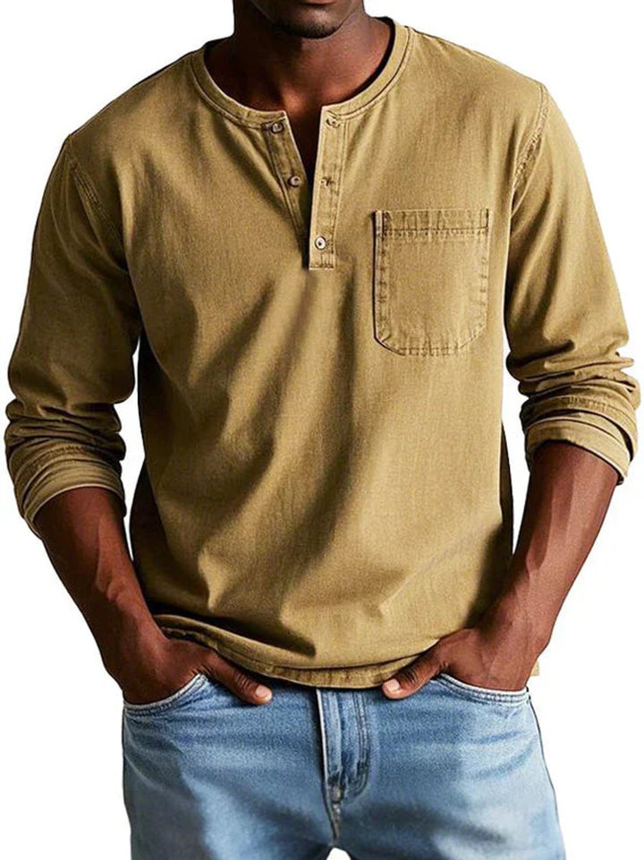 Jack | Men's Long Sleeve Henley Shirt Cotton Relaxed Fit Chest Pocket