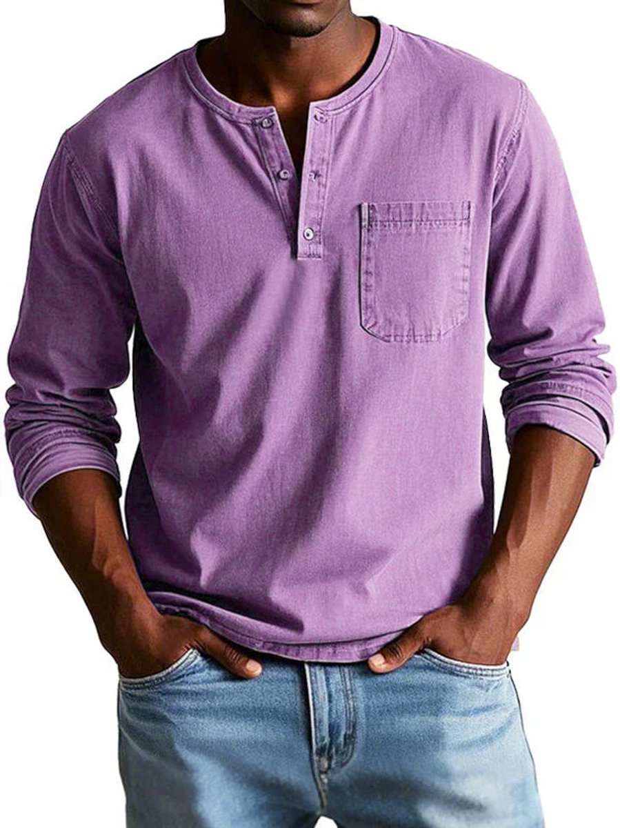 Jack | Men's Long Sleeve Henley Shirt Cotton Relaxed Fit Chest Pocket