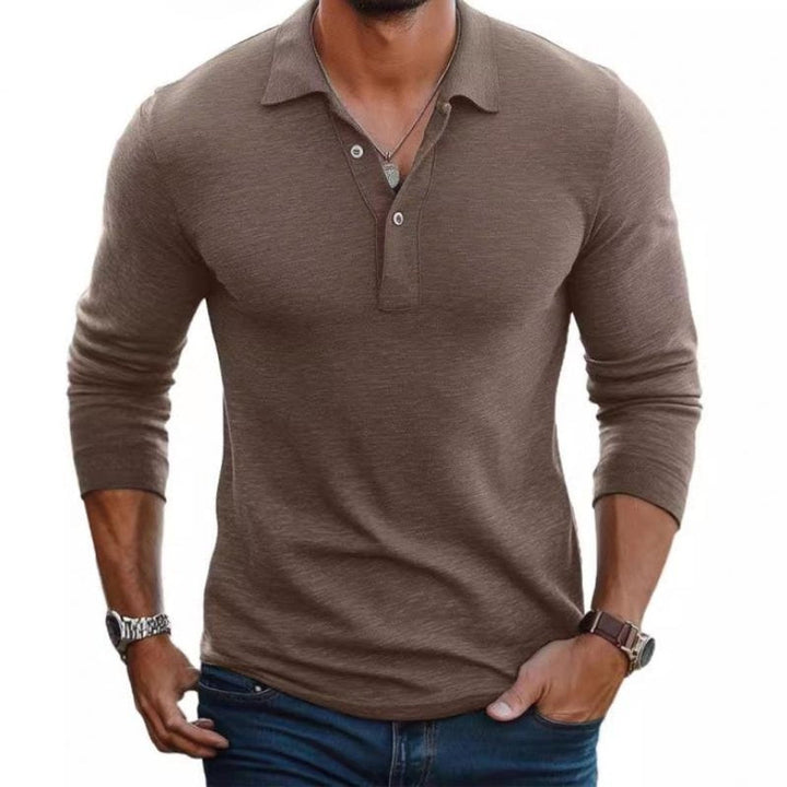 William | Men's Long Sleeve Knit Polo Shirt Slim Fit Button Placket