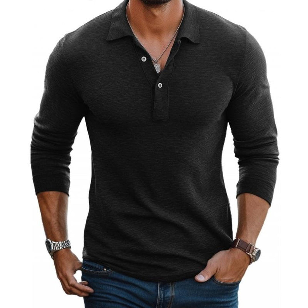 William | Men's Long Sleeve Knit Polo Shirt Slim Fit Button Placket