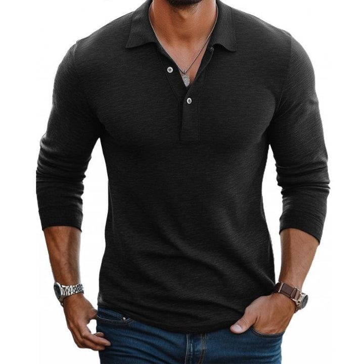 William | Men's Long Sleeve Knit Polo Shirt Slim Fit Button Placket