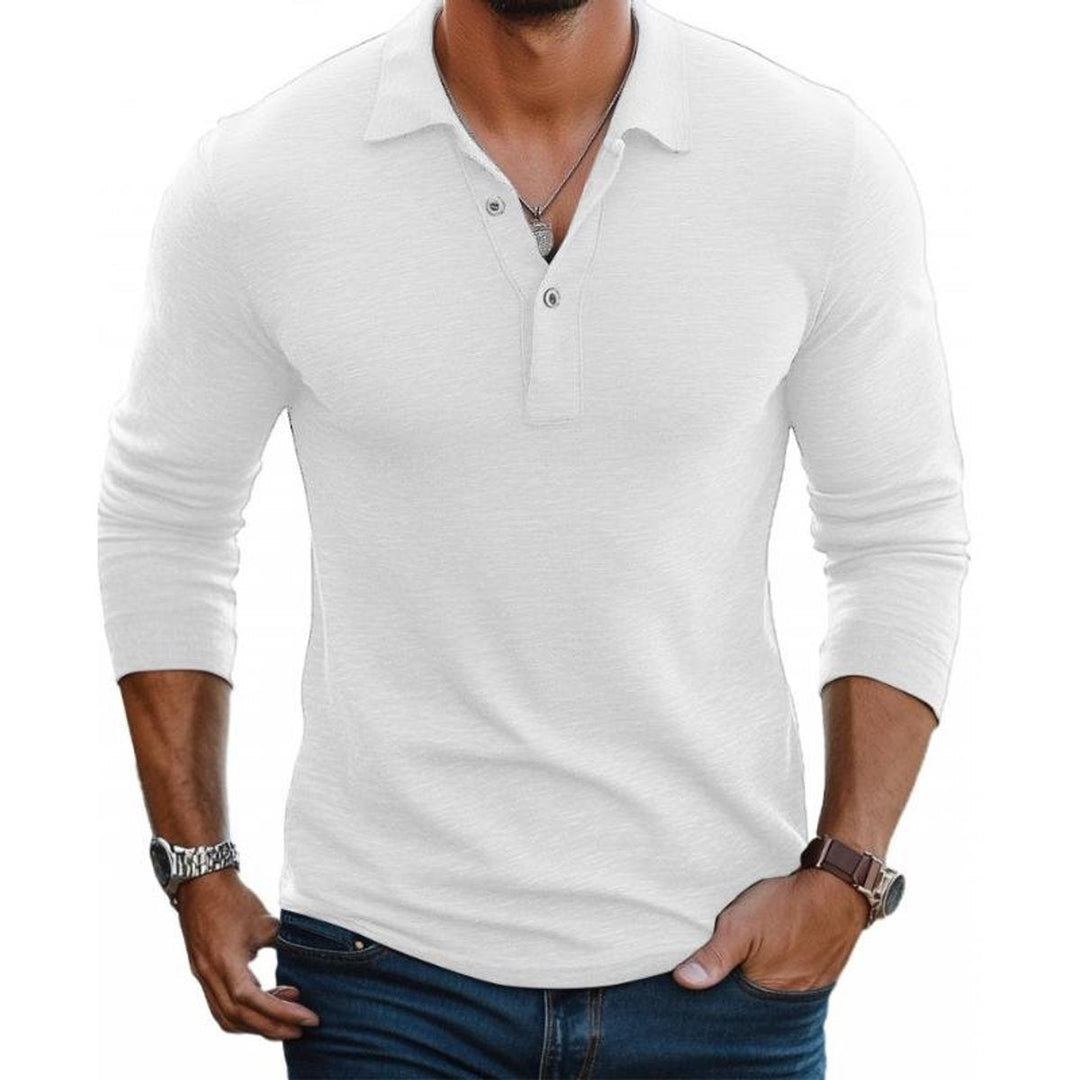 William | Men's Long Sleeve Knit Polo Shirt Slim Fit Button Placket