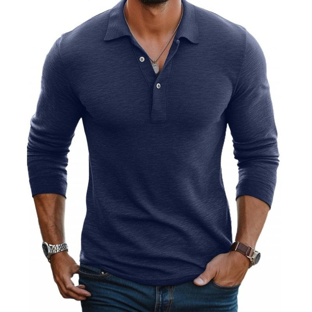 William | Men's Long Sleeve Knit Polo Shirt Slim Fit Button Placket