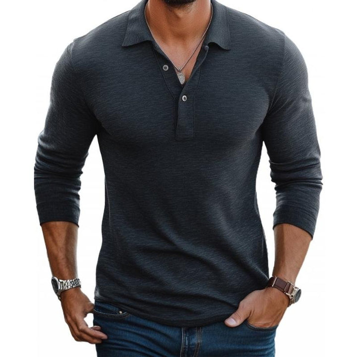 William | Men's Long Sleeve Knit Polo Shirt Slim Fit Button Placket