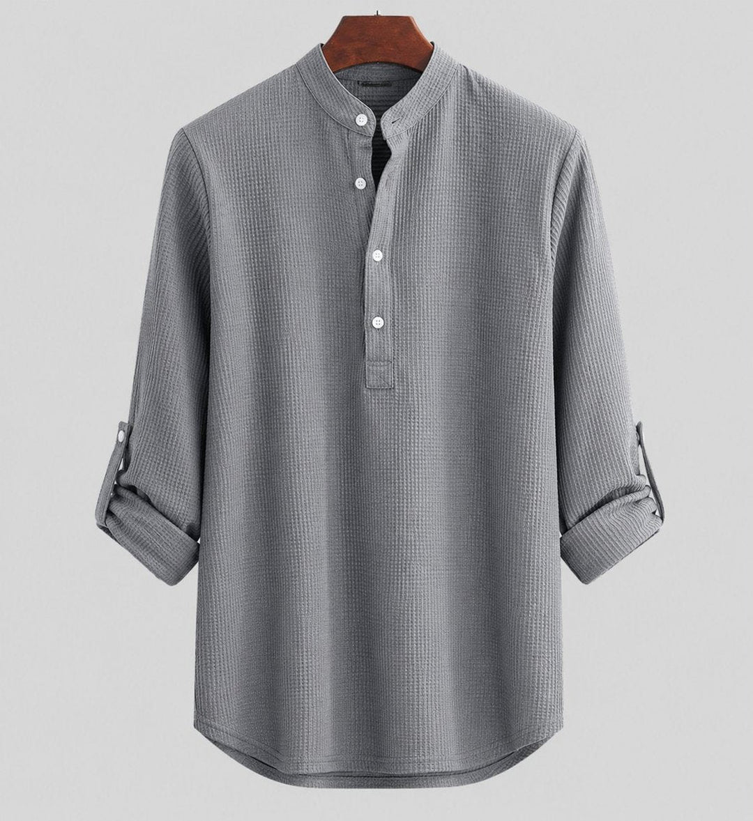 Freddie | Men's Waffle-Knit Henley Shirt Band Collar Long Sleeve