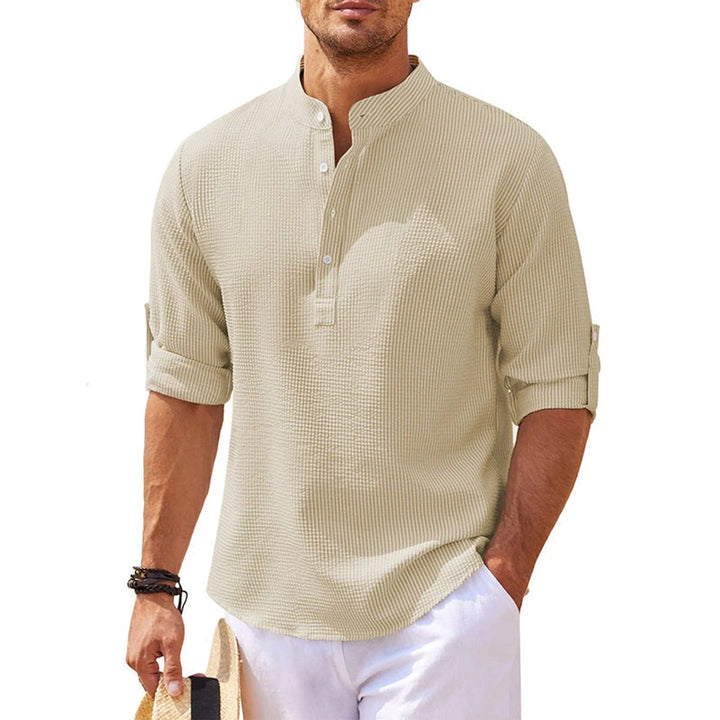 Charlie | Men's Waffle-Knit Henley Shirt Long Sleeve Stand Collar