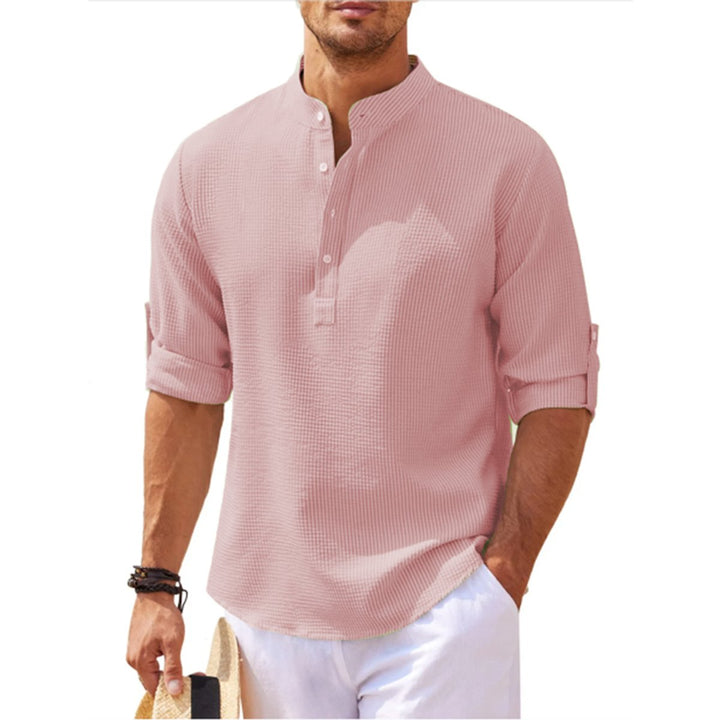 Charlie | Men's Waffle-Knit Henley Shirt Long Sleeve Stand Collar