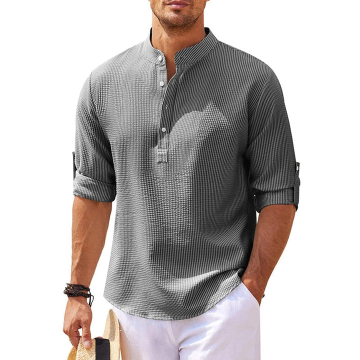 Charlie | Men's Waffle-Knit Henley Shirt Long Sleeve Stand Collar