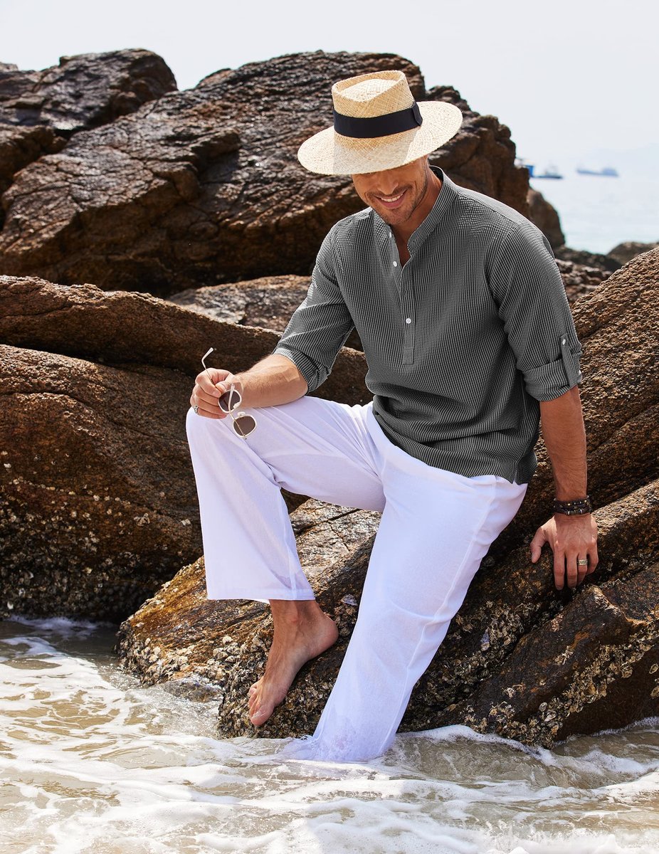 Charlie | Men's Waffle-Knit Henley Shirt Long Sleeve Stand Collar