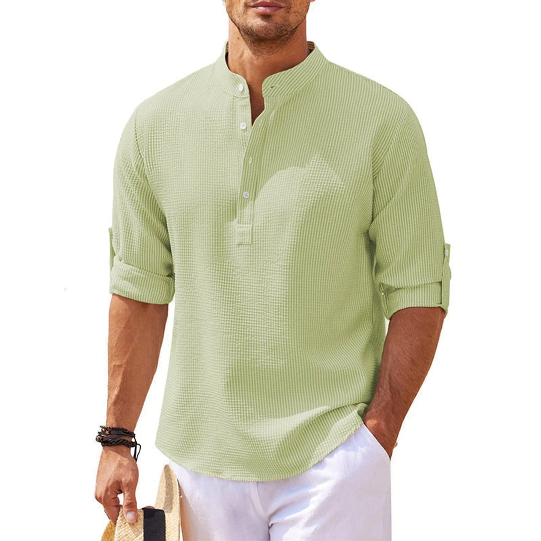 Charlie | Men's Waffle-Knit Henley Shirt Long Sleeve Stand Collar