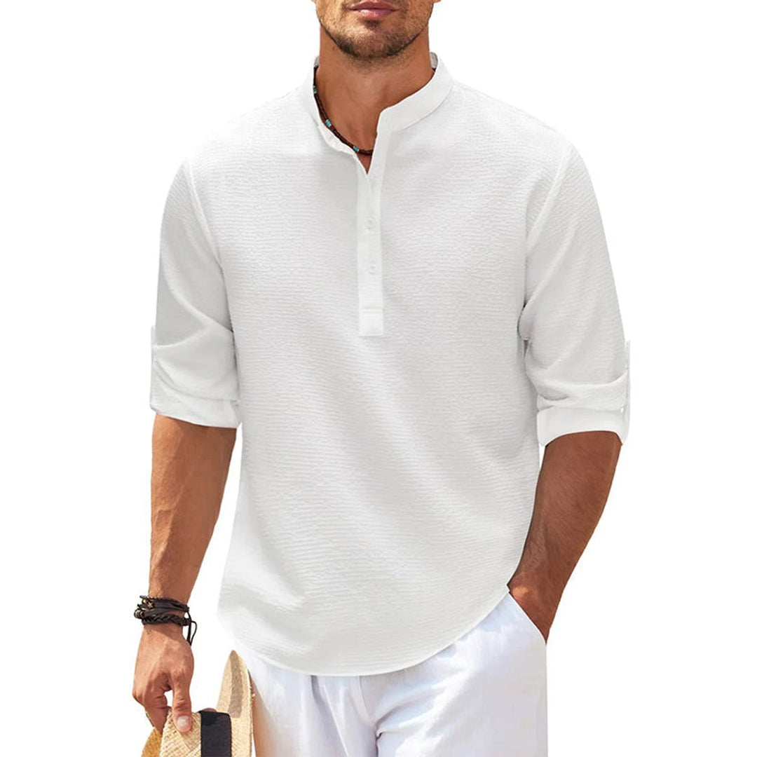 Charlie | Men's Waffle-Knit Henley Shirt Long Sleeve Stand Collar