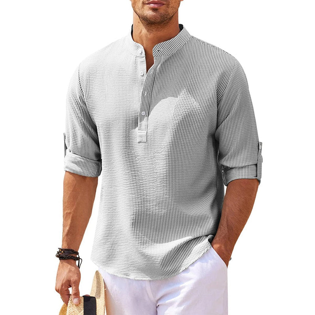 Charlie | Men's Waffle-Knit Henley Shirt Long Sleeve Stand Collar