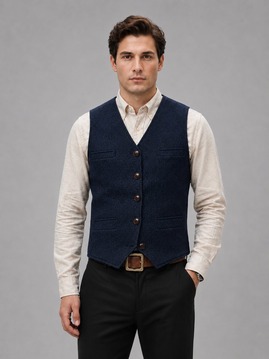 Jack | Men's Herringbone Tweed Tailored Button-Front Waistcoat
