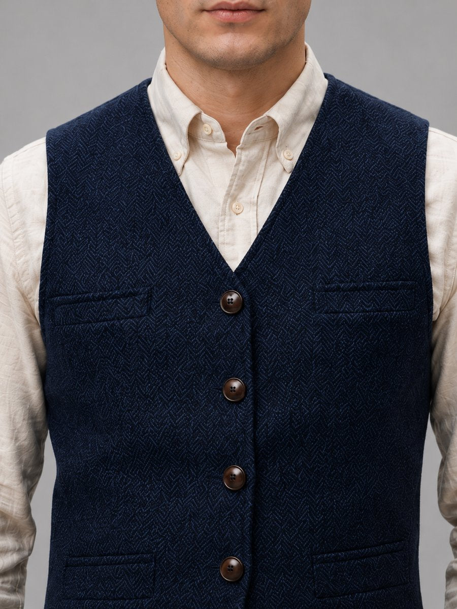 Jack | Men's Herringbone Tweed Tailored Button-Front Waistcoat