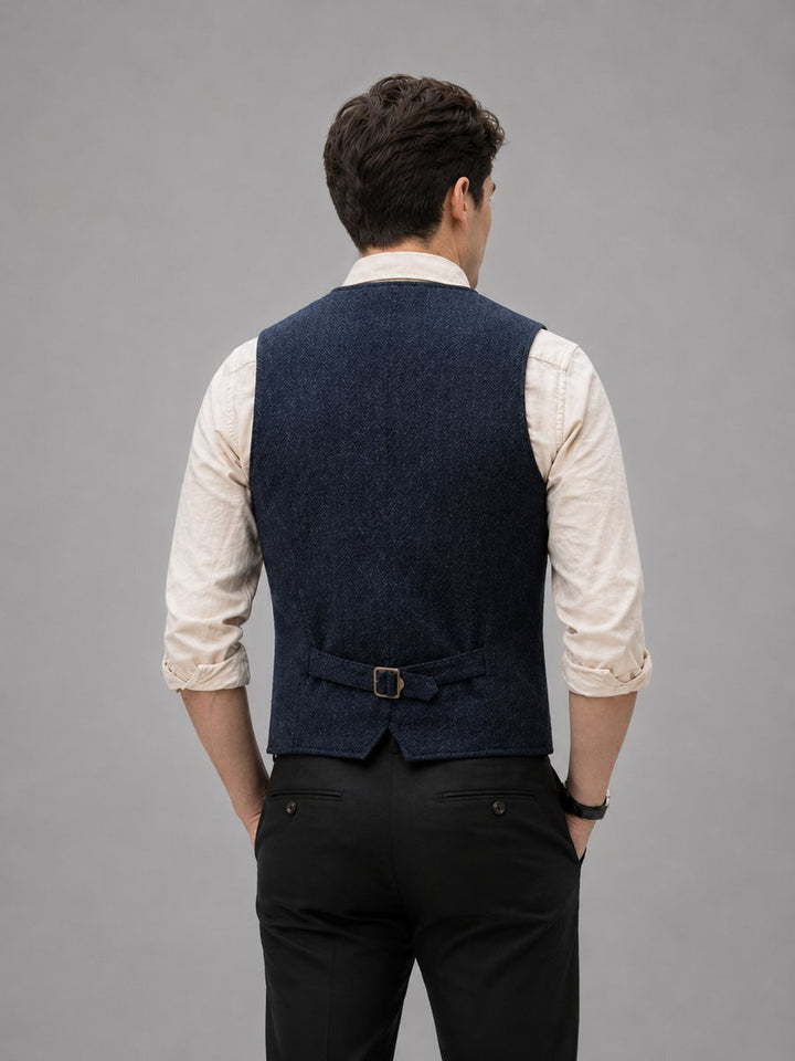 Jack | Men's Herringbone Tweed Tailored Button-Front Waistcoat