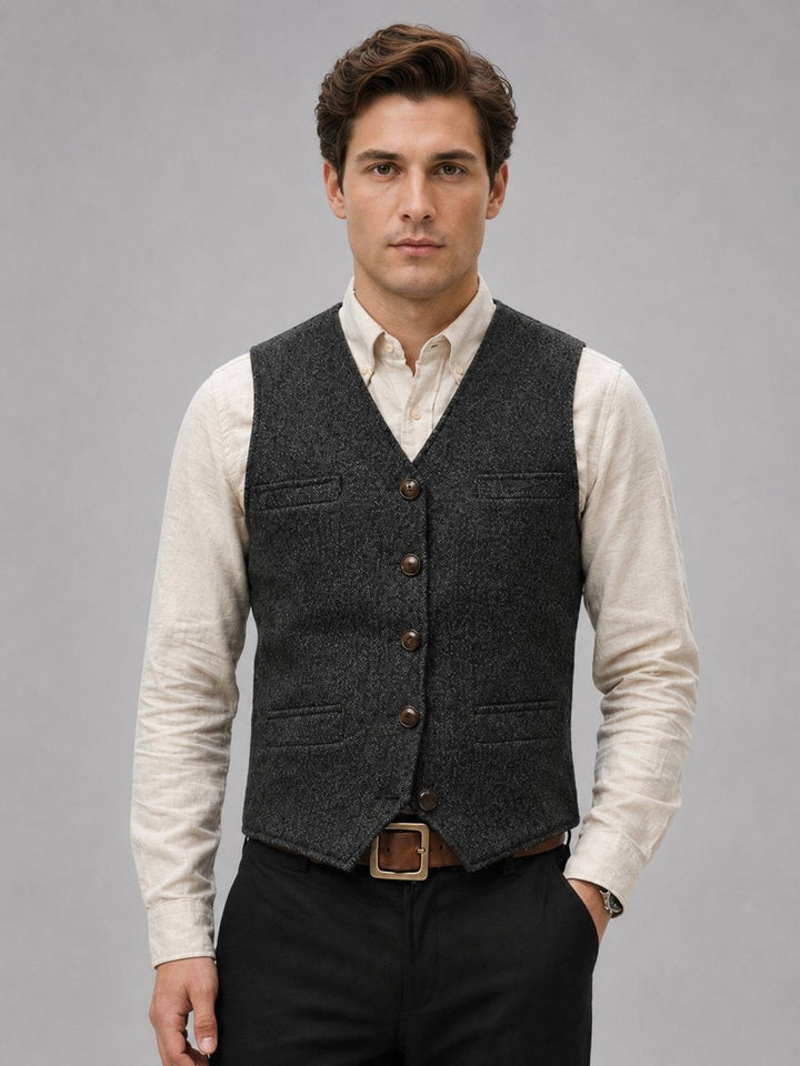 Jack | Men's Herringbone Tweed Tailored Button-Front Waistcoat