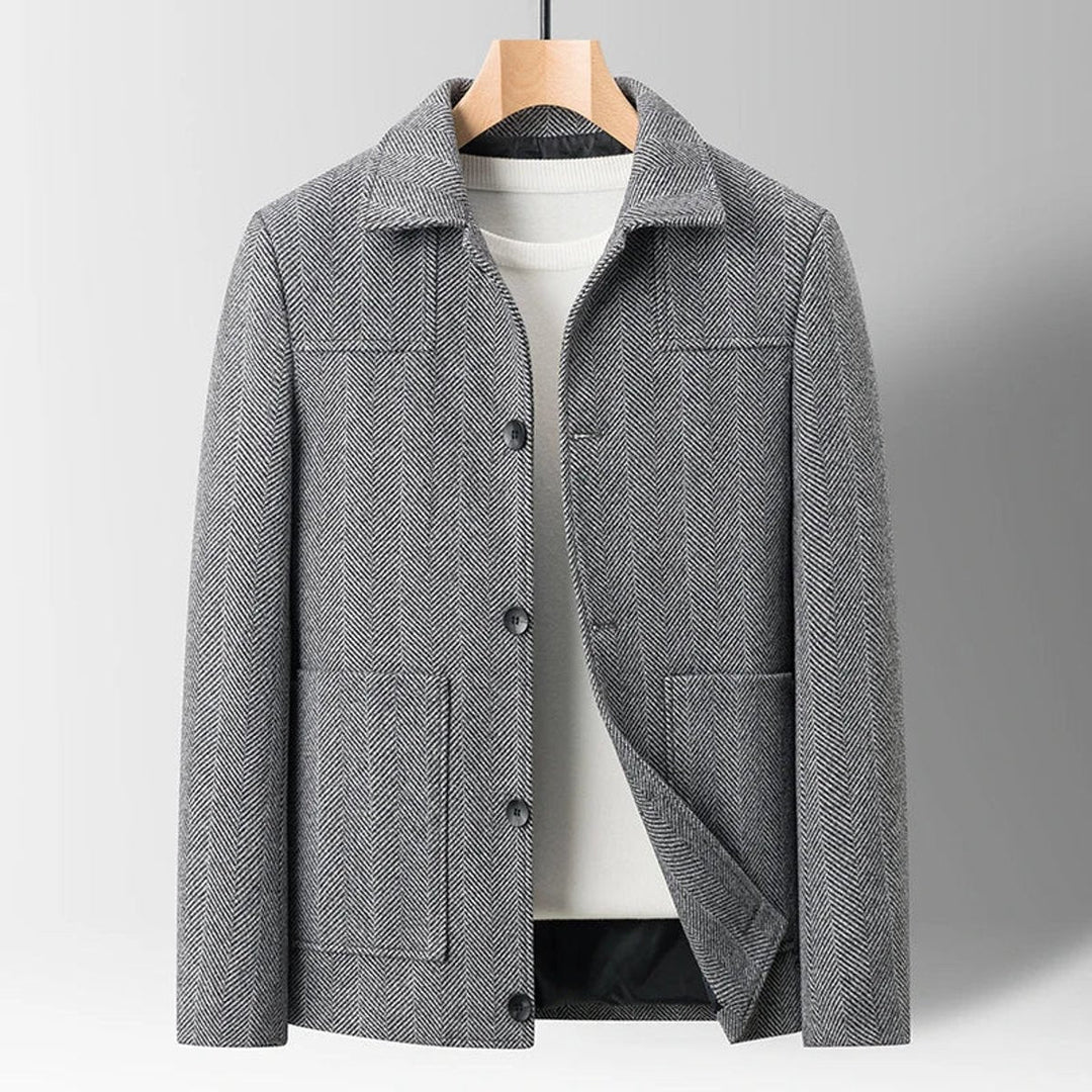 Jack | Mens Herringbone Wool-Blend Button-Up Jacket Coat