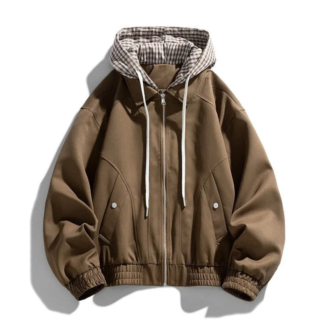 Arthur | Men's Hooded Bomber Jacket Plaid-Lined Zip-Up Coat