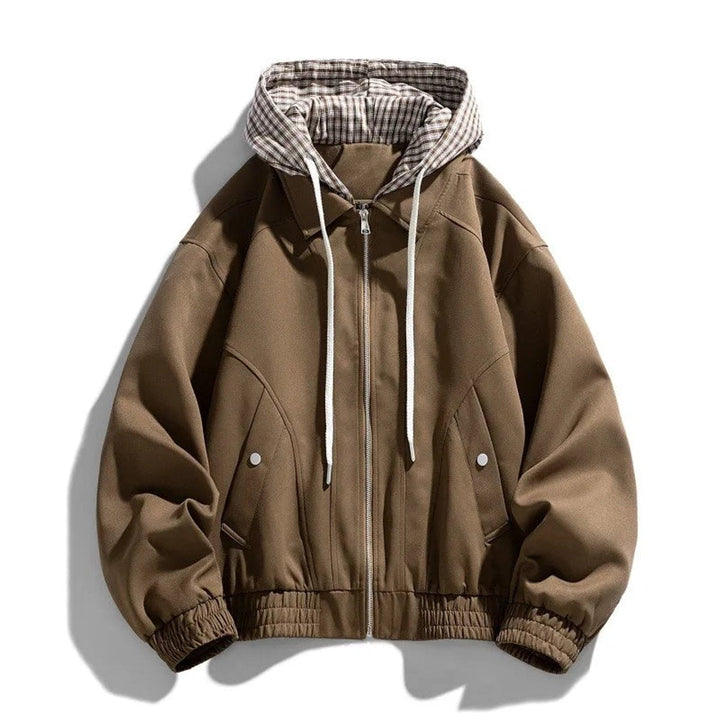 Arthur | Men's Hooded Bomber Jacket Plaid-Lined Zip-Up Coat