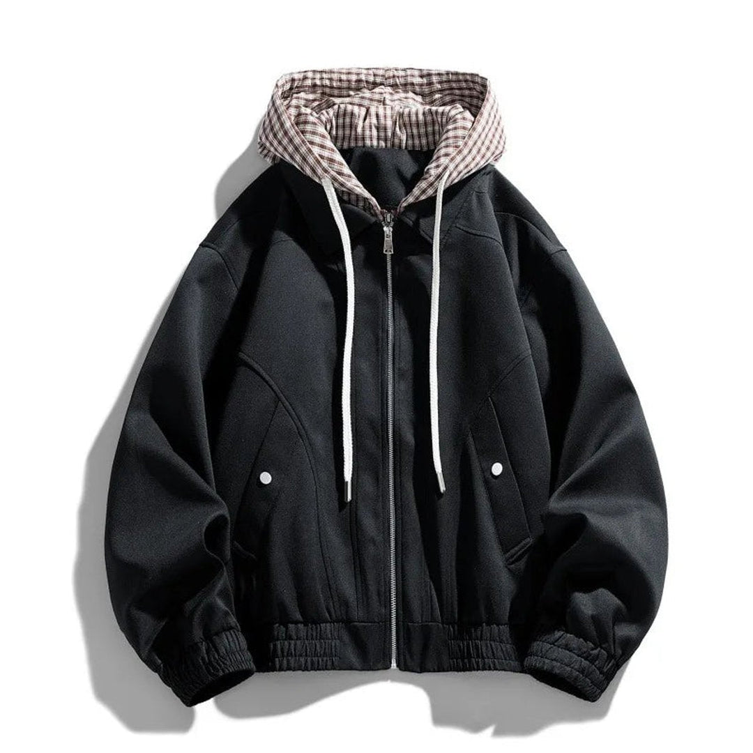 Arthur | Men's Hooded Bomber Jacket Plaid-Lined Zip-Up Coat