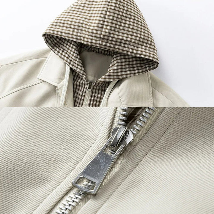 Arthur | Men's Hooded Bomber Jacket Plaid-Lined Zip-Up Coat