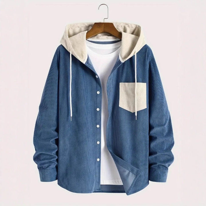 Archie | Men's Hooded Corduroy Overshirt Button-Through Contrast Hood