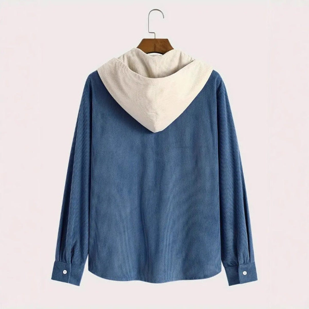 Archie | Men's Hooded Corduroy Overshirt Button-Through Contrast Hood