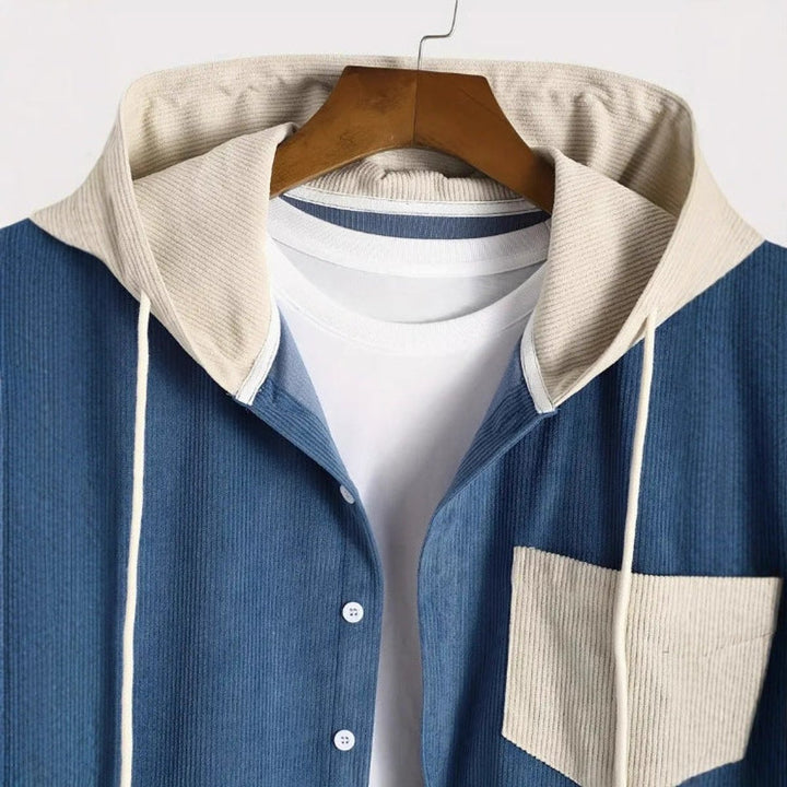 Archie | Men's Hooded Corduroy Overshirt Button-Through Contrast Hood