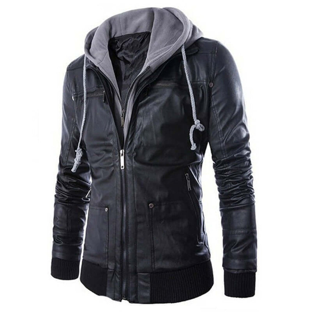 Archie | Men's Hooded Faux Leather Bomber Jacket Regular Fit