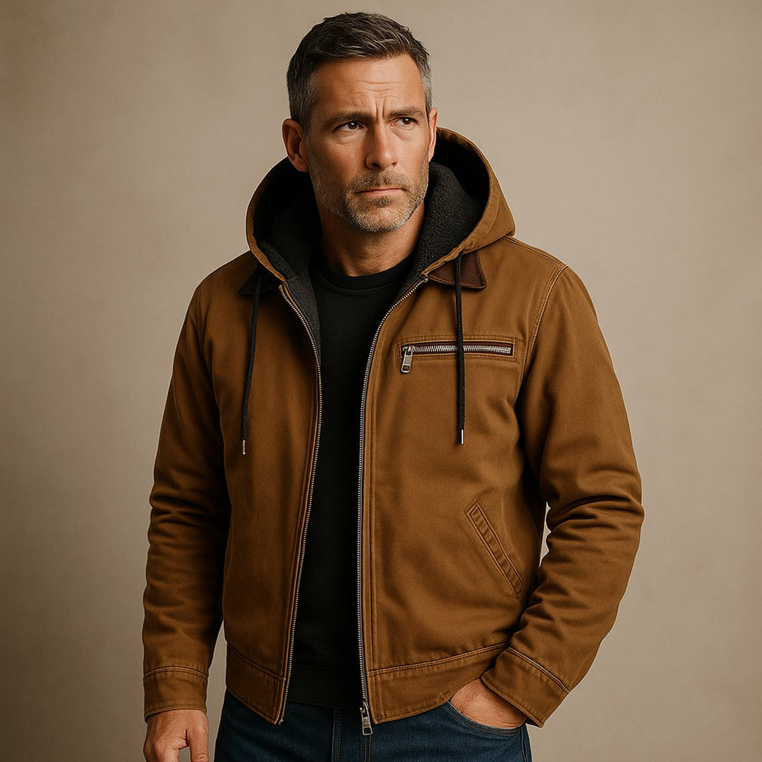 Arthur | Mens Hooded Fleece-Lined Weather-Resistant Canvas Bomber Jacket
