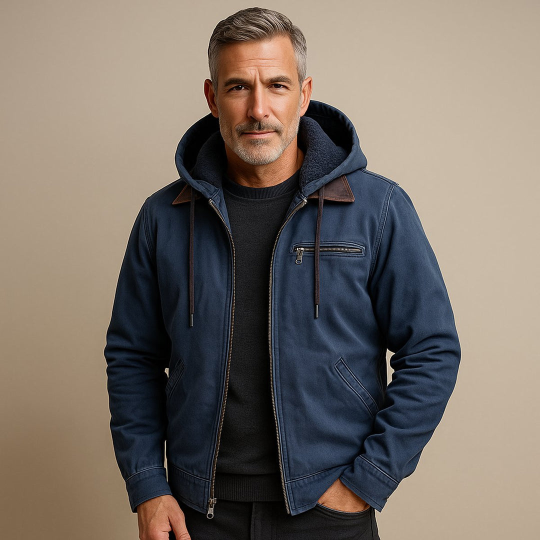 Arthur | Mens Hooded Fleece-Lined Weather-Resistant Canvas Bomber Jacket